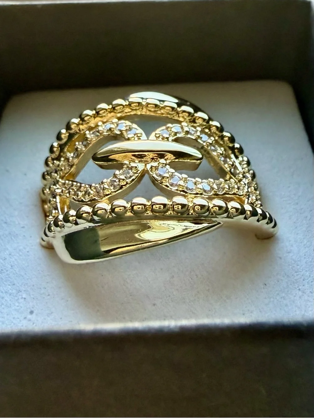 NEW! 18k Yellow Gold Plated with Crystal Accent Women's Statement Ring size 8.25